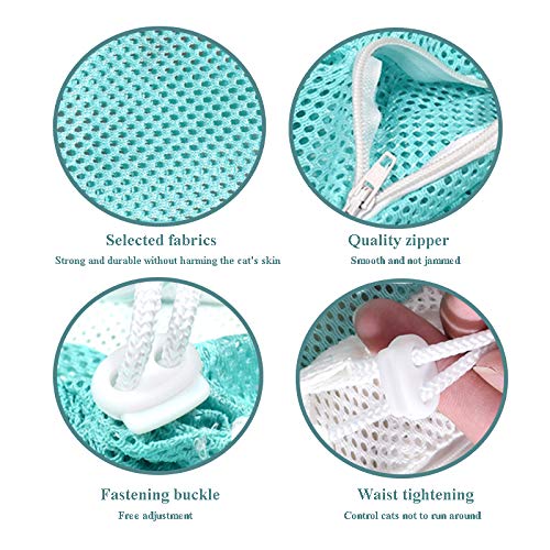 HATIKY Cat Bathing Bag?Puppy Dog Cleaning Shower Bag- Adjustable Anti-Bite and Anti-Scratch Polyester Soft Restraint Cat Grooming Bag for Bathing, Nail Trimming, Injection, Medicine Taking (Green)
