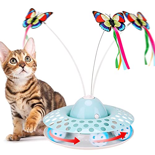 Cat Toys - Funny Automatic Electric Rotating Butterfly & Ball Exercise Kitten Toy,Interactive Cat Teaser Toys for Indoor Cats (Feather Toys)