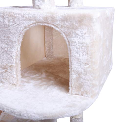 Hey-brother Large Multi-Level Cat Tree Condo Furniture with Sisal-Covered Scratching Posts, 2 Bigger Plush Condos, Perch Hammock for Kittens, Cats and Pets Beige MPJ020M