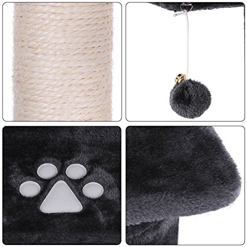 BEWISHOME Large Cat Tree Condo with Sisal Scratching Posts Perches Houses Hammock, Cat Tower Furniture Kitty Activity Center Kitten Play House Grey MMJ03B