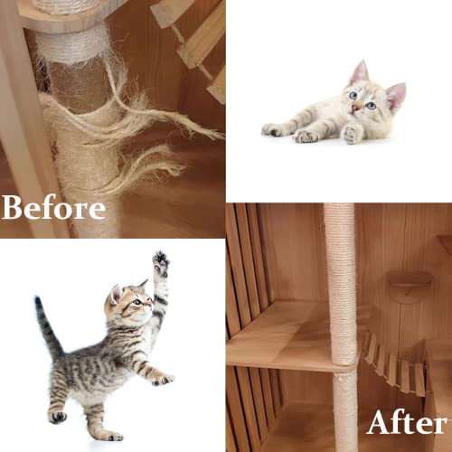 Cat Natural Sisal Rope for Scratching Post Tree Replacement, Hemp Rope for Repairing, Replacement Cat Tree and Tower (6mm 66Ft)