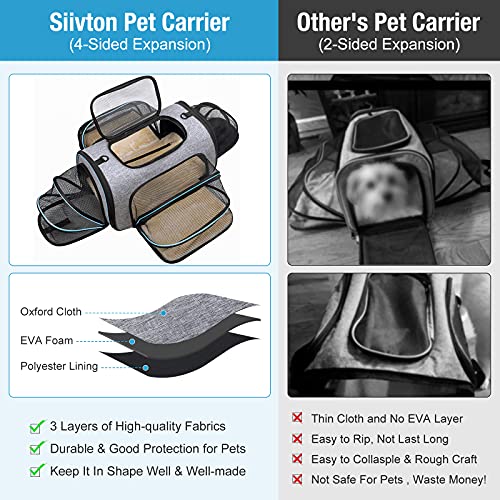 Siivton Pet Carrier Airline Approved, Expandable Soft-Sided Dog Carrier with Fleece Pad for Cats, Foldable Pet Travel Bag Safe and Easy