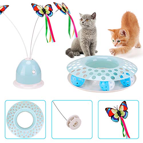 Cat Toys - Funny Automatic Electric Rotating Butterfly & Ball Exercise Kitten Toy,Interactive Cat Teaser Toys for Indoor Cats (Feather Toys)