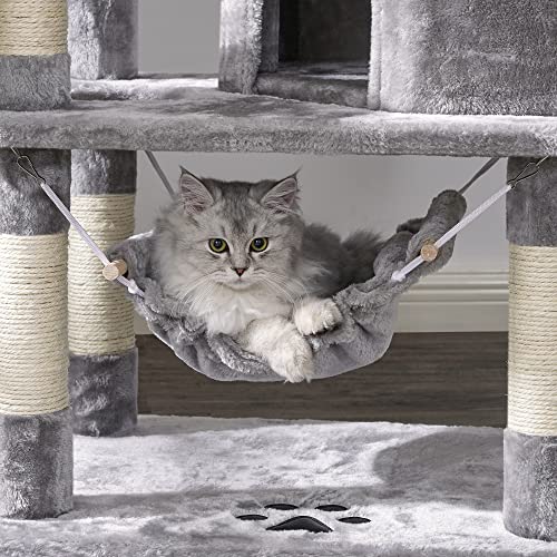 BEWISHOME Multi-Level Cat Tree Condo with Sisal Scratching Posts, Perches, Houses, Hammock and Baskets, Cat Tower Furniture Kitty Activity Center Kitten Play House Light Grey MMJ05G