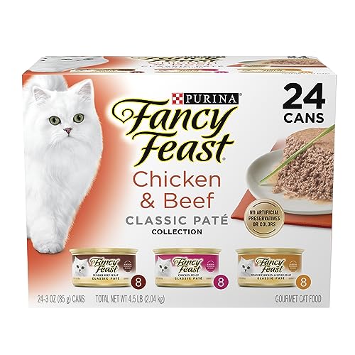 Purina Fancy Feast Pate Wet Cat Food Variety Pack, Classic Collection Chicken & Beef - (24) 3 oz. Pull-Top Cans