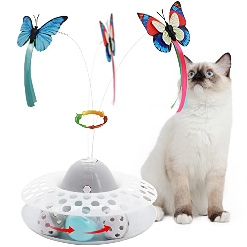 Flurff Interactive Cat Toy with Roller, Automatic Electric Rotating Butterfly Cat Toy, Circle Track with Spinning Moving Balls, Mental Exercise Funny Self-Play Toys for Indoor Cats.