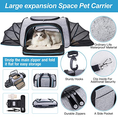 Siivton Pet Carrier Airline Approved, Expandable Soft-Sided Dog Carrier with Fleece Pad for Cats, Foldable Pet Travel Bag Safe and Easy