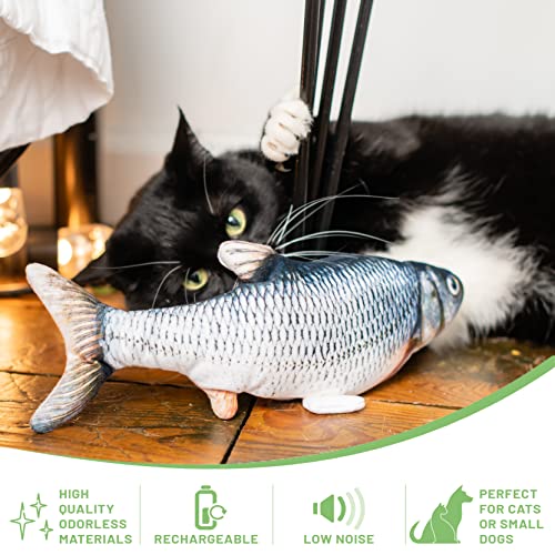 Dancing Fish Toy for Indoor Cats & Small Dogs  Motion Sensor Cat Toy with 2 Catnip Packets  USB-Chargeable, Soft, Durable, Washable, Low-Noise Flippity Fish Interactive Pet Gifts, 12x5 In.
