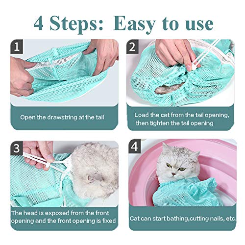 HATIKY Cat Bathing Bag?Puppy Dog Cleaning Shower Bag- Adjustable Anti-Bite and Anti-Scratch Polyester Soft Restraint Cat Grooming Bag for Bathing, Nail Trimming, Injection, Medicine Taking (Green)