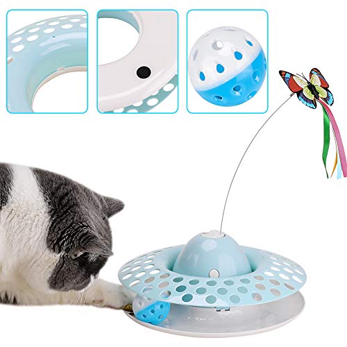 Cat Toys - Funny Automatic Electric Rotating Butterfly & Ball Exercise Kitten Toy,Interactive Cat Teaser Toys for Indoor Cats (Feather Toys)