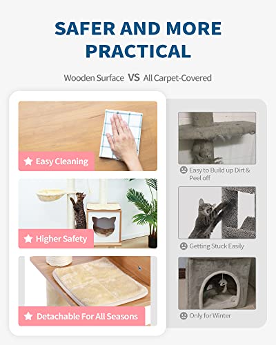 Made4Pets 65.6 Inches Modern Cat Tree 6 Levels Cat Tower with Sturdy Scratching Posts, Large Condo, Soft Hammock and Removable Mats