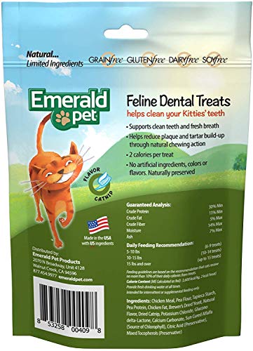 Emerald Pet 6 Pack of Catnip Feline Dental Treats, 3 Ounces Each, Grain-Free Cat Treats Made in The USA