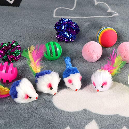 M JJYPET Cat Toys Kitten Toys Assortments(30 Packs),2 Way Tunnel,Cat Balls with Bells,Cat Feather Toy,Cat Mice Toy,Cat Crinkle Balls,Kitty,Kitten