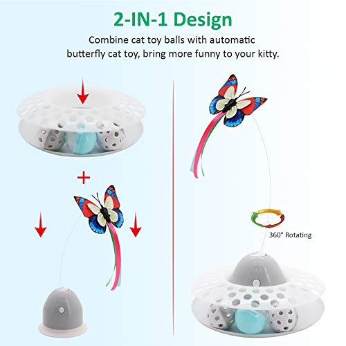 Flurff Interactive Cat Toy with Roller, Automatic Electric Rotating Butterfly Cat Toy, Circle Track with Spinning Moving Balls, Mental Exercise Funny Self-Play Toys for Indoor Cats.