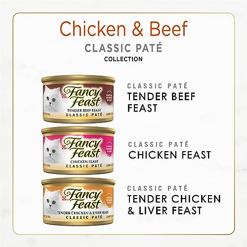 Purina Fancy Feast Pate Wet Cat Food Variety Pack, Classic Collection Chicken & Beef - (24) 3 oz. Pull-Top Cans