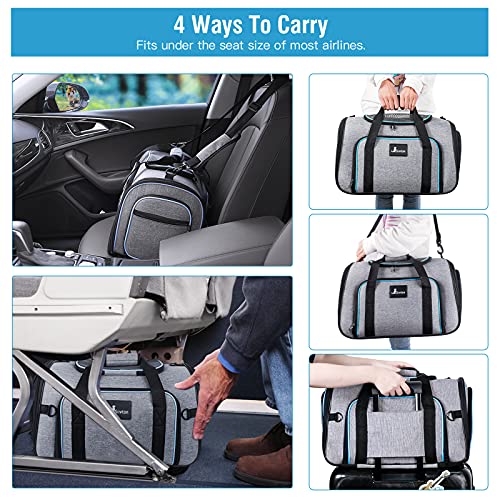 Siivton Pet Carrier Airline Approved, Expandable Soft-Sided Dog Carrier with Fleece Pad for Cats, Foldable Pet Travel Bag Safe and Easy