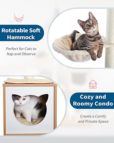 Made4Pets 65.6 Inches Modern Cat Tree 6 Levels Cat Tower with Sturdy Scratching Posts, Large Condo, Soft Hammock and Removable Mats