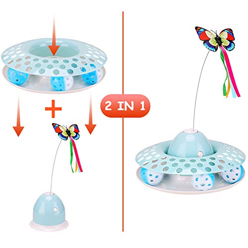 Cat Toys - Funny Automatic Electric Rotating Butterfly & Ball Exercise Kitten Toy,Interactive Cat Teaser Toys for Indoor Cats (Feather Toys)