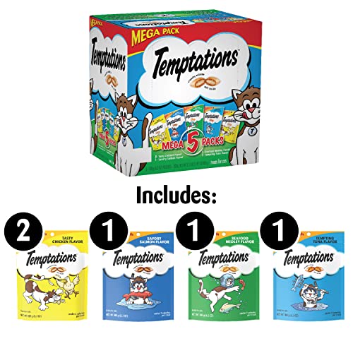 Temptations Whiskas Mega Pack Cat Treats, Assorted Flavors, 6.3 Oz, 5 Pack