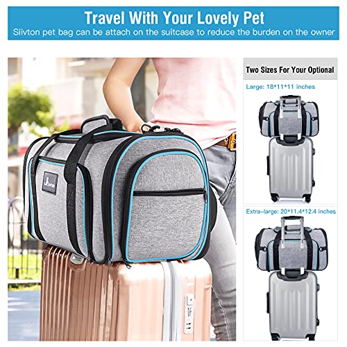 Siivton Pet Carrier Airline Approved, Expandable Soft-Sided Dog Carrier with Fleece Pad for Cats, Foldable Pet Travel Bag Safe and Easy