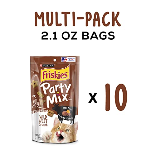 Purina Friskies Made in USA Facilities Cat Treats, Party Mix Crunch Wild West - (10) 2.1 oz. Pouches