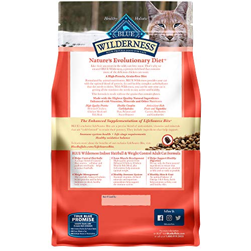 Blue Buffalo Wilderness High Protein, Natural Adult Indoor Hairball & Weight Control Dry Cat Food, Chicken 5-lb