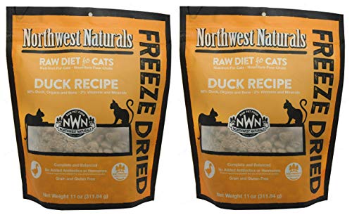 Northwest Naturals 2 Pack of Freeze-Dried Duck Raw Food for Cats, 11 Ounces Each