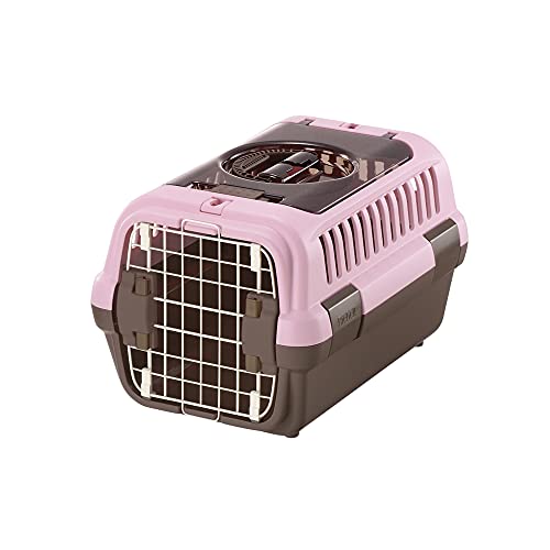 Richell Double Door Pet Carrier Small, Travel Carrier for Small Dog and cat, Soft Pink/Brown, Model Number: 80020