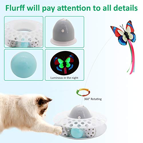 Flurff Interactive Cat Toy with Roller, Automatic Electric Rotating Butterfly Cat Toy, Circle Track with Spinning Moving Balls, Mental Exercise Funny Self-Play Toys for Indoor Cats.