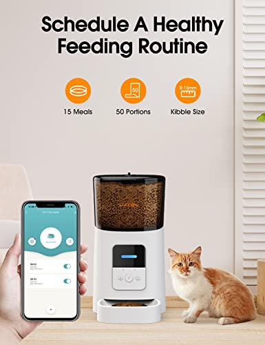 WOPET 6L Automatic Cat Feeder,Wi-Fi Enabled Smart Pet Feeder for Cats and Dogs,Auto Dog Food Dispenser with Portion Control, Distribution Alarms and Voice Recorder Up to 15 Meals per Day