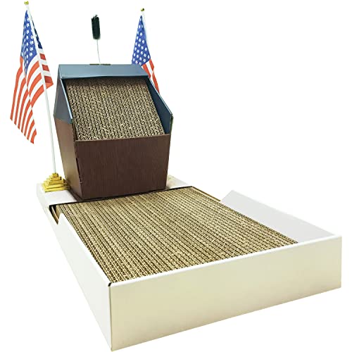Funny Podium Cat Scratcher for Indoor Cats - Fun & Cool Cardboard Scratching Post with Cute Groomer & Catnip Included. Sturdy Cardboard Scratch Pad are 100% Made in Taiwan.