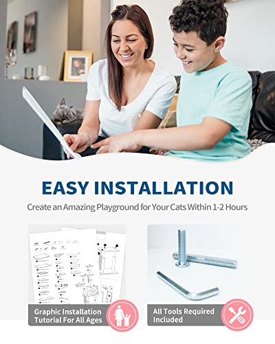 Made4Pets 65.6 Inches Modern Cat Tree 6 Levels Cat Tower with Sturdy Scratching Posts, Large Condo, Soft Hammock and Removable Mats