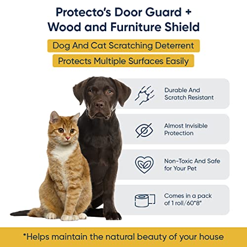 Pet Scratch Protector w/Custom-Cut Knife - Door Guard + Wood, Wall & Furniture Shield for Dog & Cat Scratching Deterrent, Defender & Repellent w/Super Sticky Self-Adhesive Backing by PROTECTO