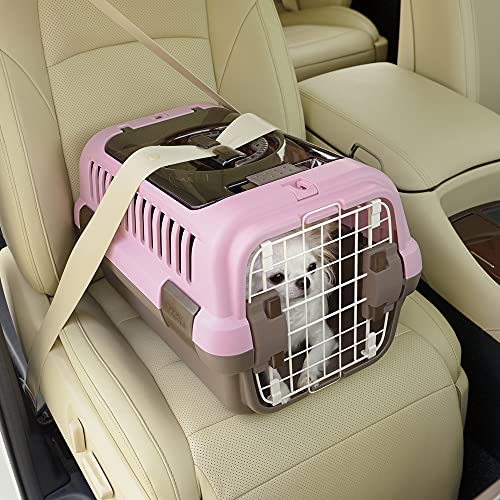 Richell Double Door Pet Carrier Small, Travel Carrier for Small Dog and cat, Soft Pink/Brown, Model Number: 80020
