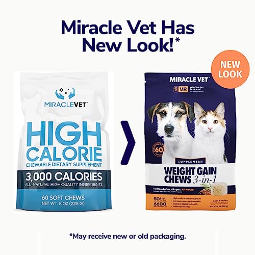 Miracle Vet Weight Gaining Chews for Dogs & Cats. 3,000 Calories per Bag. High Calorie Dog Treats for Weight gain & Health.