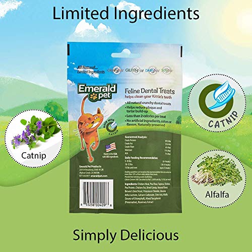 Emerald Pet 6 Pack of Catnip Feline Dental Treats, 3 Ounces Each, Grain-Free Cat Treats Made in The USA