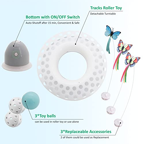 Flurff Interactive Cat Toy with Roller, Automatic Electric Rotating Butterfly Cat Toy, Circle Track with Spinning Moving Balls, Mental Exercise Funny Self-Play Toys for Indoor Cats.