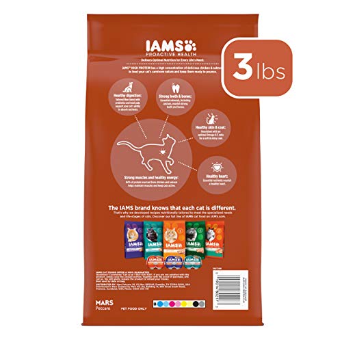 IAMS PROACTIVE HEALTH High Protein Adult Dry Cat Food with Chicken & Salmon Cat Kibble, 3 lb. Bag