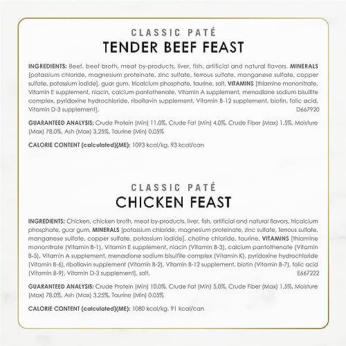 Purina Fancy Feast Pate Wet Cat Food Variety Pack, Classic Collection Chicken & Beef - (24) 3 oz. Pull-Top Cans