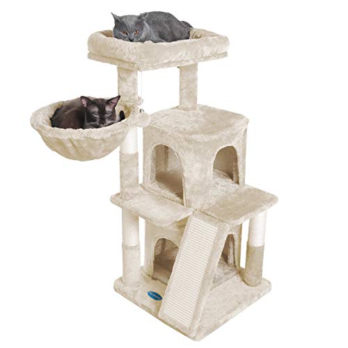 Hey-brother Multi-Level Cat Tree Condo Furniture with Sisal-Covered Scratching Posts for Kittens, Cats and Pets Beige MPJ004M