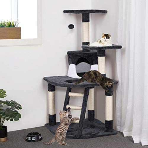 YAHEETECH 48in Cat Tree Tower with Spacious Condo, Cozy Platform and Replaceable Dangling Ball