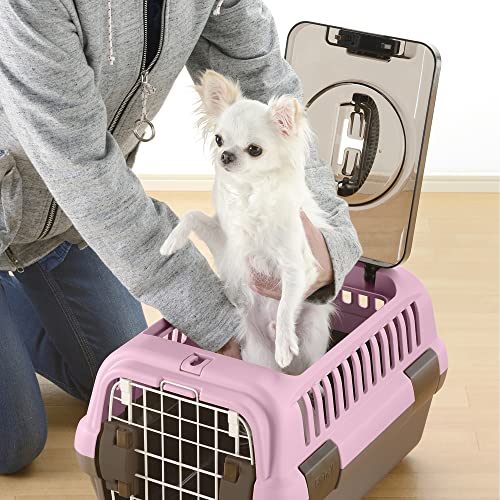 Richell Double Door Pet Carrier Small, Travel Carrier for Small Dog and cat, Soft Pink/Brown, Model Number: 80020