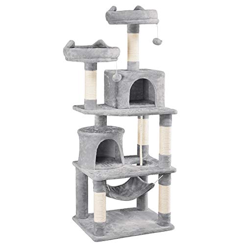 YAHEETECH 62.2inches Cat Tree Cat Towers Cat Condo with Platform & Hammock, Scratching Posts for Kittens Pet Play House with Plush Perch for Indoor Activity Relaxing