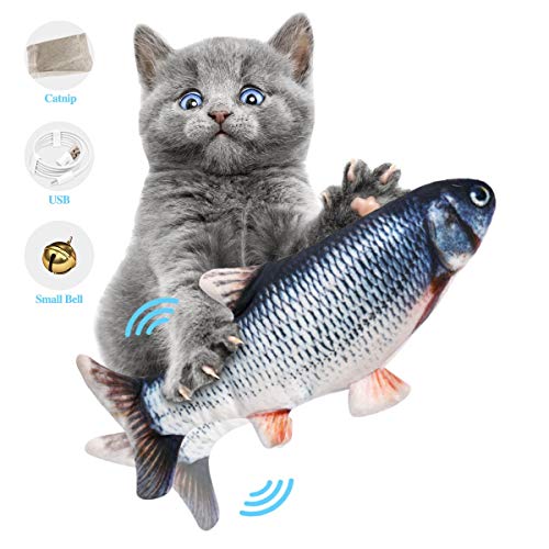ODOLDI Electric Moving Cat Kicker Fish Toy, Realistic Flopping Fish, Wiggle Fish Catnip Toys, Motion Kitten Toy, Plush Interactive Cat Toys, Fun Toy for Cat Exercise ?A?