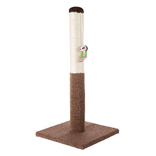 PETMAKER Cat Scratching Post - Tall Scratcher for Cats and Kittens with Sisal Rope and Carpet, Hanging Mouse Toy for Interactive Play (24.5 Inch)