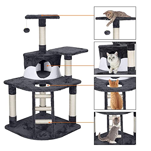 YAHEETECH 48in Cat Tree Tower with Spacious Condo, Cozy Platform and Replaceable Dangling Ball