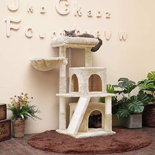 Hey-brother Multi-Level Cat Tree Condo Furniture with Sisal-Covered Scratching Posts for Kittens, Cats and Pets Beige MPJ004M