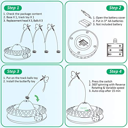 Flurff Interactive Cat Toy with Roller, Automatic Electric Rotating Butterfly Cat Toy, Circle Track with Spinning Moving Balls, Mental Exercise Funny Self-Play Toys for Indoor Cats.