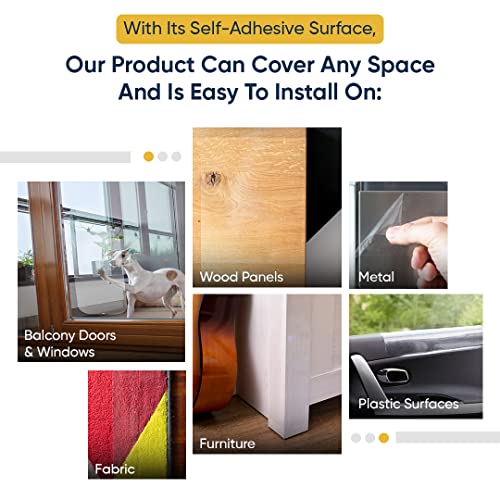 Pet Scratch Protector w/Custom-Cut Knife - Door Guard + Wood, Wall & Furniture Shield for Dog & Cat Scratching Deterrent, Defender & Repellent w/Super Sticky Self-Adhesive Backing by PROTECTO