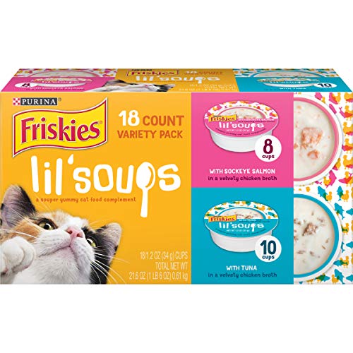Purina Friskies Grain Free Wet Cat Food Complement Variety Pack, Lil' Soups With Sockeye Salmon & Tuna in Broth - (18) 1.2 oz. Cups